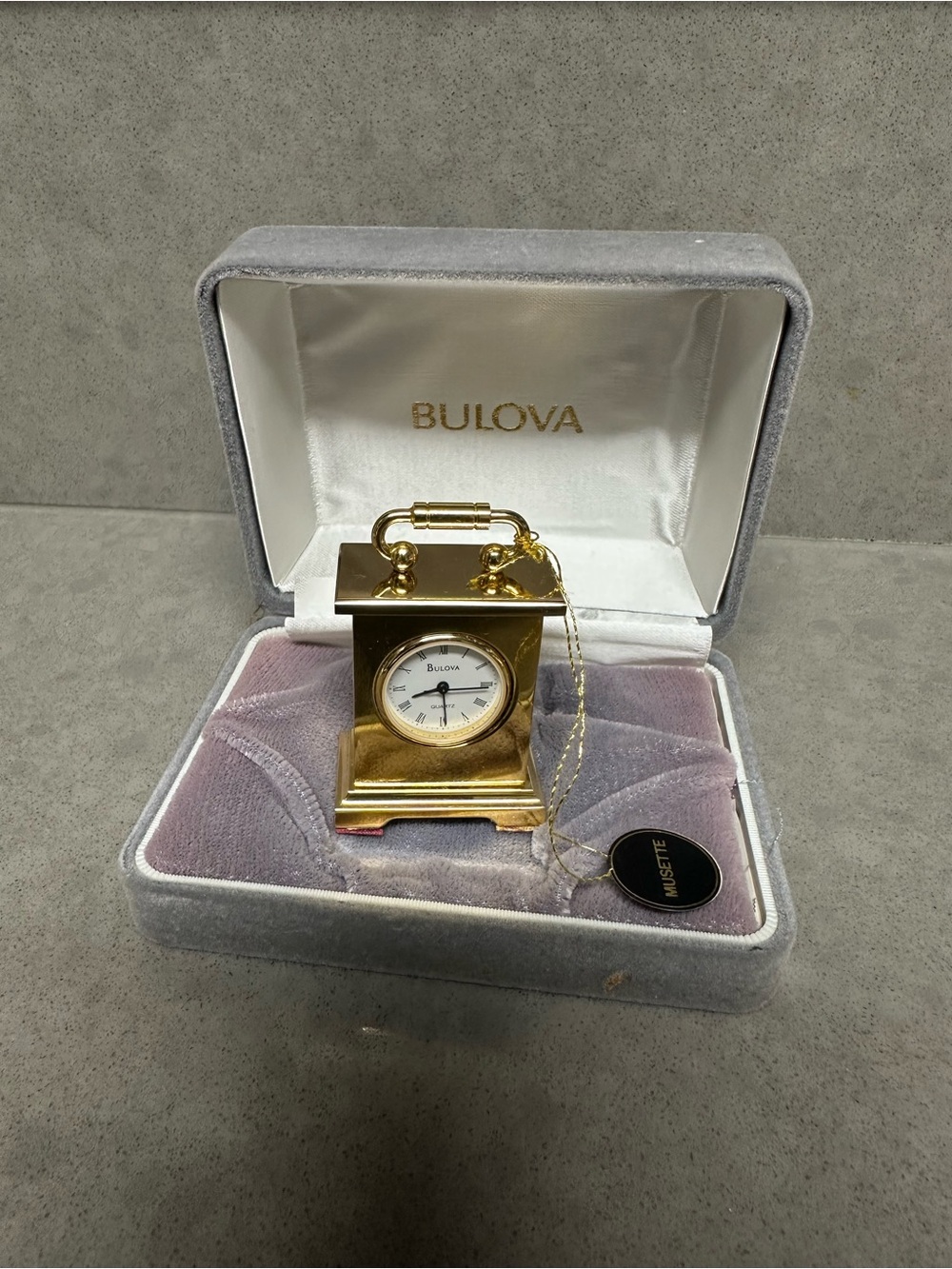 Bulova Gold Miniature Mantel Clock with White Dial